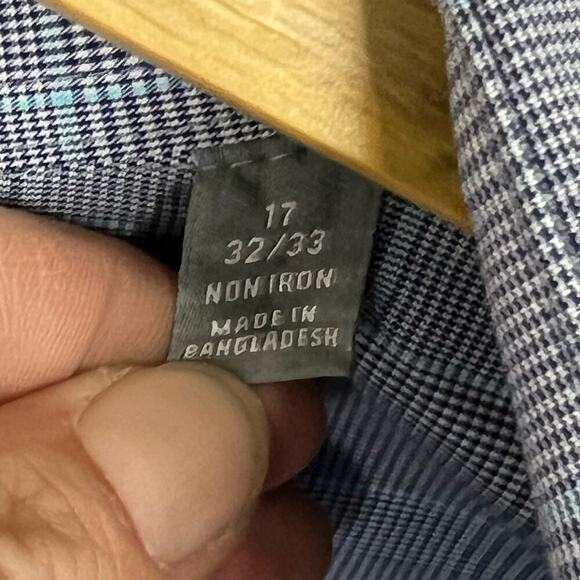 Michael Kors Non Iron Shirt Men's Size 17 32/33 Cotton Button Up Blue Plaid - Picture 7 of 7